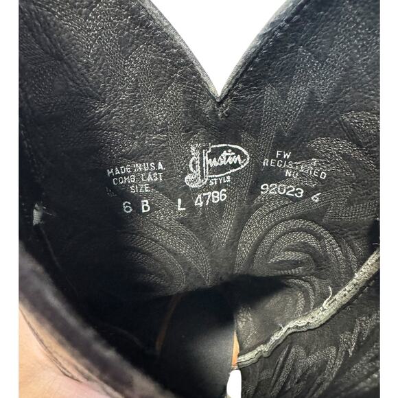 VTG 90s Justin Women Block Heel Cowboy Boots Black Lizard Leather 6B Western EUC - Picture 9 of 9